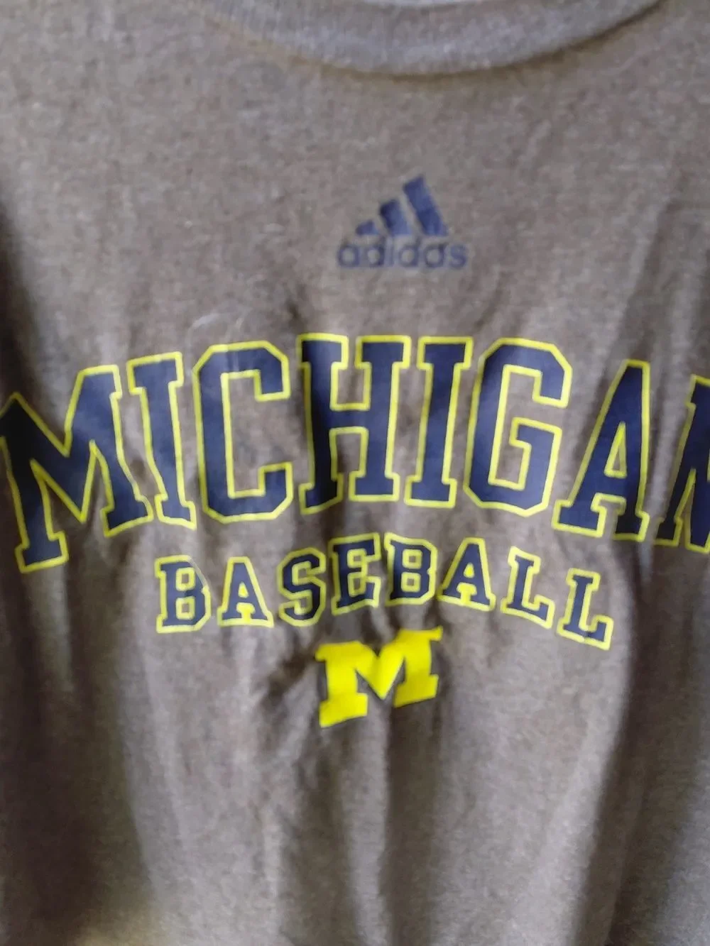Adidas Michigan Baseball Short Sleeve Tee - Gray with Yellow Logo
